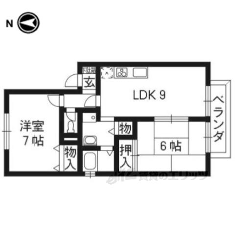 ハイカムール塔南B(2DK/1階)の間取り写真