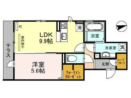ボヌワール高井田(1LDK/1階)の間取り写真