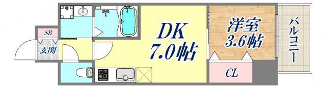 レオンコンフォート神戸駅前(1DK/13階)の間取り写真