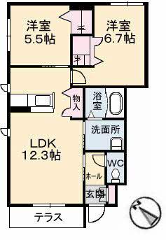 サンライズ小松(2LDK/1階)の間取り写真