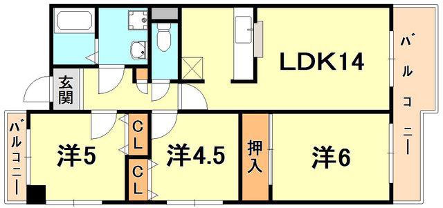ライフ新神戸(3LDK/4階)の間取り写真