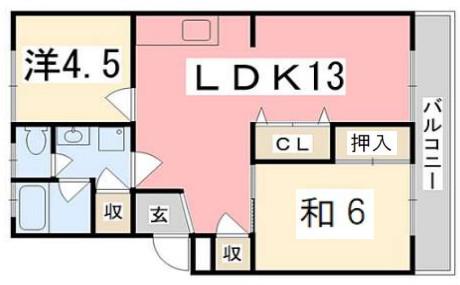 ハイツ北条口(2LDK/1階)の間取り写真