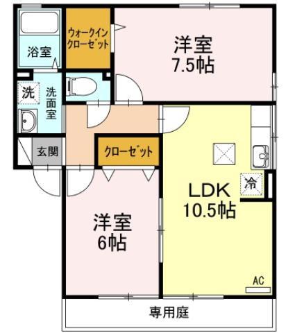 シャトーショコラA棟(2LDK/2階)の間取り写真
