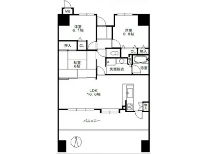 エンゼルハイム姪浜駅前(3LDK/6階)の間取り写真