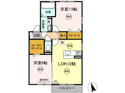 グランモアII(2LDK/2階)の間取り写真