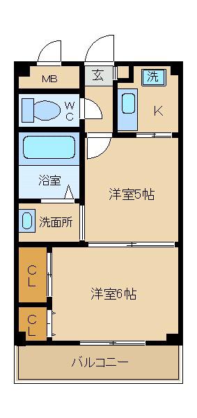 ハイツ新和(2K/8階)の間取り写真