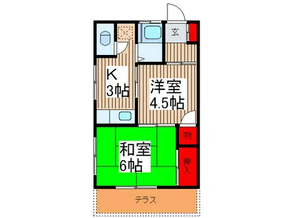 美蔵荘 B棟(2K/1階)の間取り写真