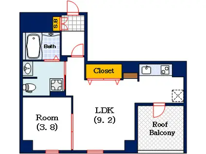 アーバンカーサ難波III(1DK/3階)の間取り写真