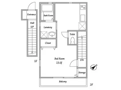 スカイガーデン(ワンルーム/2階)の間取り写真