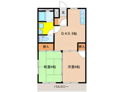 シャンテひえだI(2DK/1階)の間取り写真