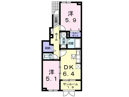 クラールさくら(2DK/1階)の間取り写真
