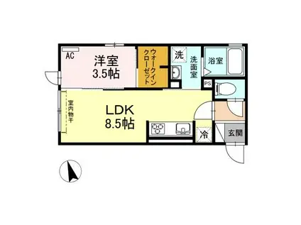 ベルエア岐阜(1LDK/2階)の間取り写真