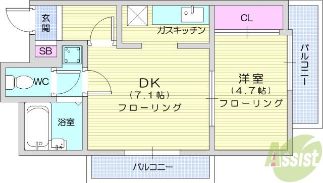ロイヤルヒルズ柳生Ⅰ(1DK/3階)の間取り写真
