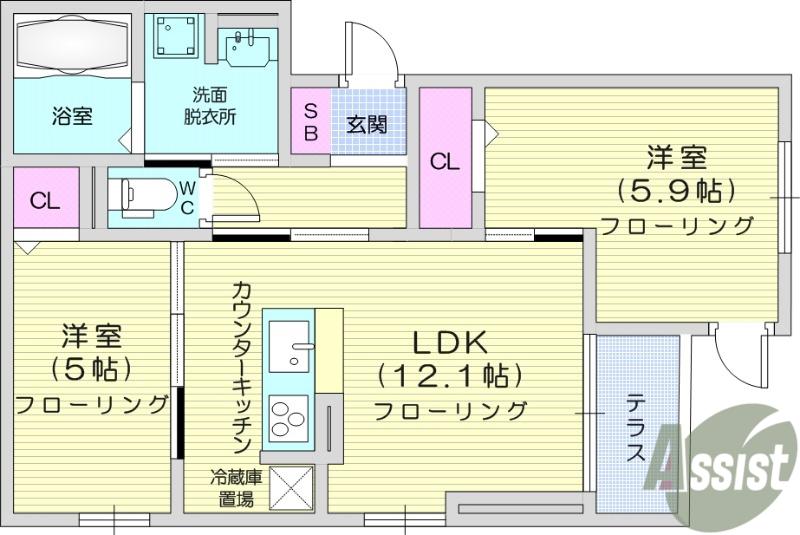 セレスティア大和町(2LDK/3階)の間取り写真