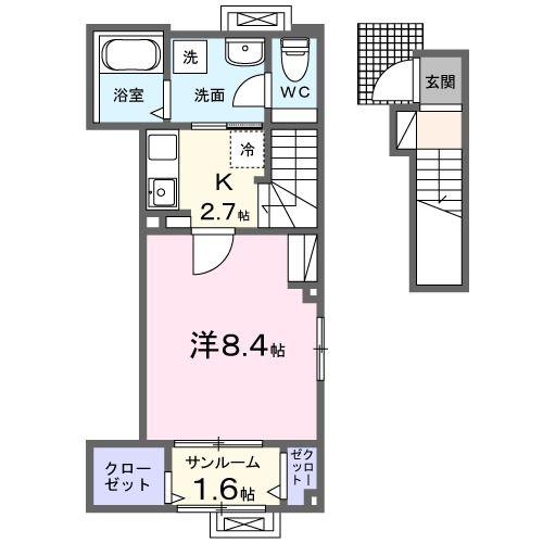 カルム栄町I(1K/2階)の間取り写真