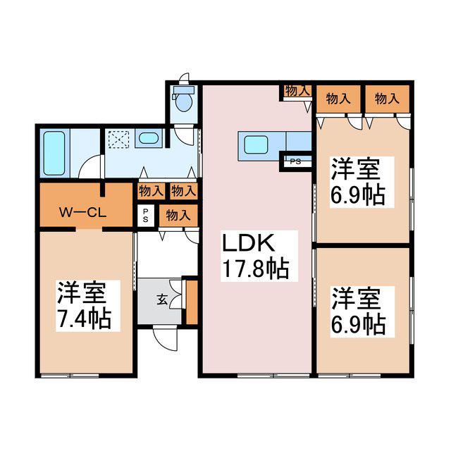 マーヴェラスII(3LDK/1階)の間取り写真