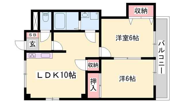 エスポワール(2LDK/2階)の間取り写真
