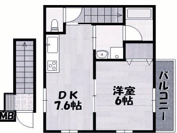 ヴェルハイム明石(1DK/2階)の間取り写真