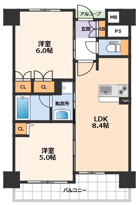 エステムプラザ大手前エヴァース(2LDK/13階)の間取り写真