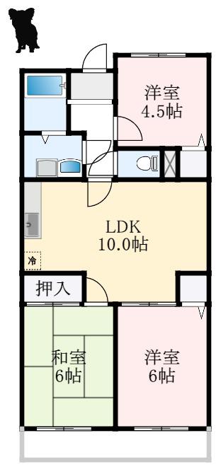 プリネール(3DK/2階)の間取り写真