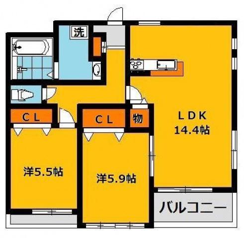 グランベール(2LDK/1階)の間取り写真