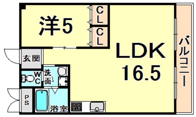 ハイツ八興(1LDK/4階)の間取り写真