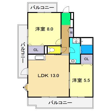 プレステージ(2LDK/5階)の間取り写真
