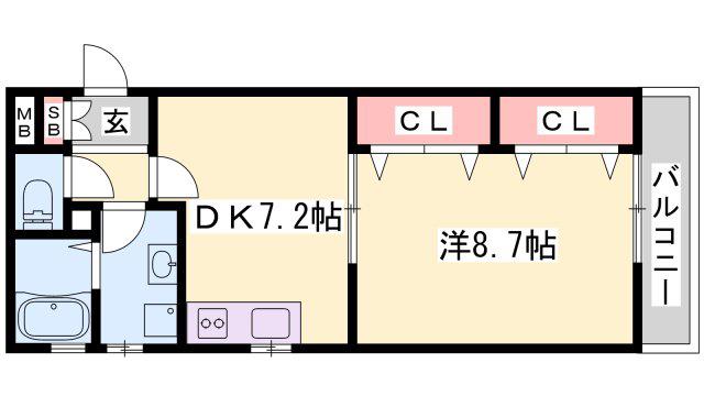 プロヴァンス富永(1DK/2階)の間取り写真