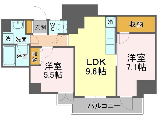 AVENUE静岡茶町(2LDK/5階)の間取り写真
