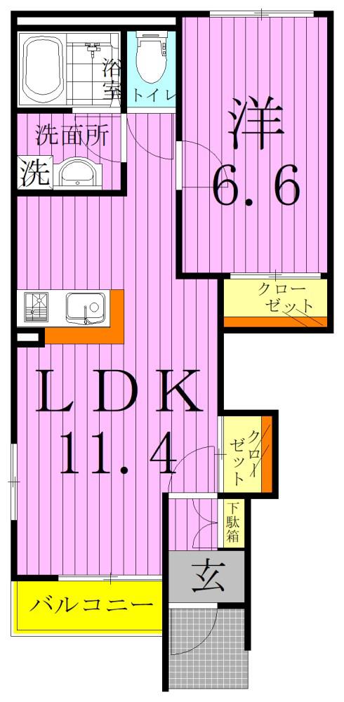 フランドール タック(1LDK/1階)の間取り写真