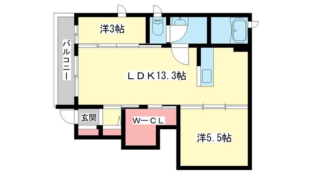 グラヴィスII(2LDK/1階)の間取り写真
