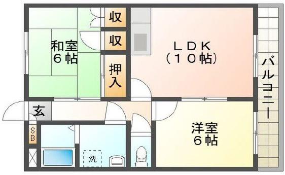 ヴィクトリアコート太子町II(2LDK/3階)の間取り写真