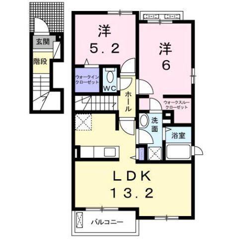パークサイドミッチィーB棟(2LDK/2階)の間取り写真