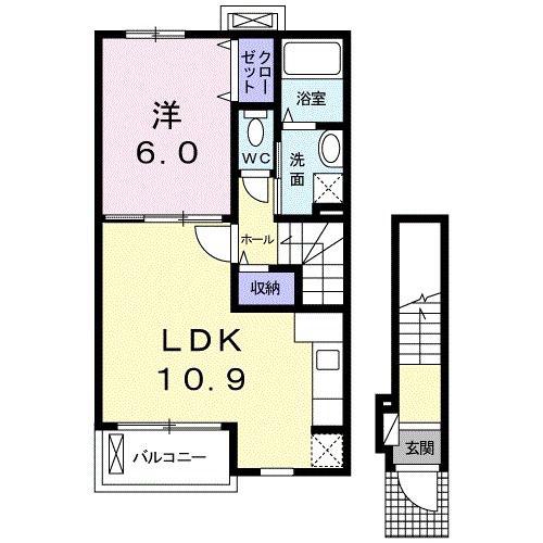 エクセレント(1LDK/2階)の間取り写真
