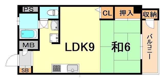 湊川センタービルB棟(1LDK/7階)の間取り写真