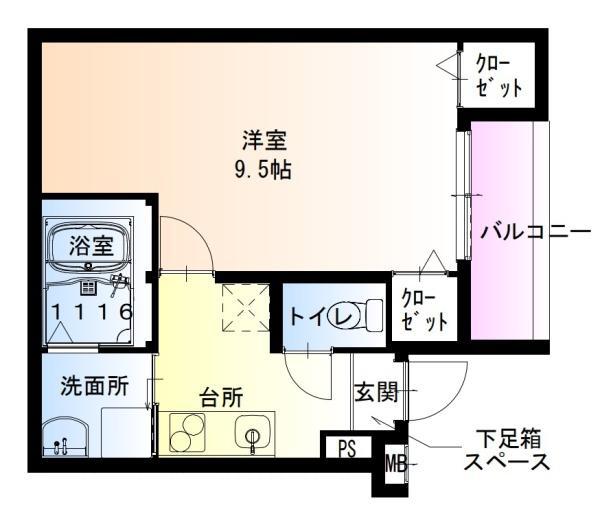 フジパレス百舌鳥駅南3番館(1K/2階)の間取り写真