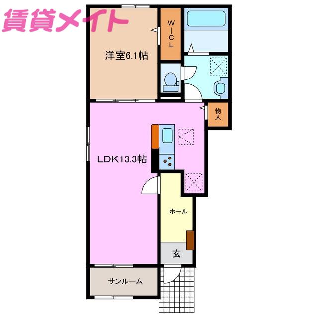 デタント B(1LDK/1階)の間取り写真