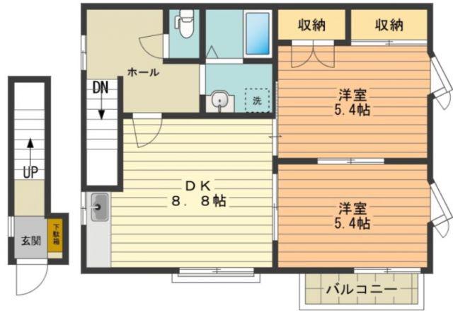 CASA・VERDE(2DK/2階)の間取り写真