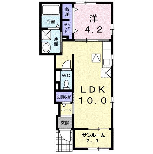 サン・ガーデンD 1LDKHS(1LDK/1階)の間取り写真