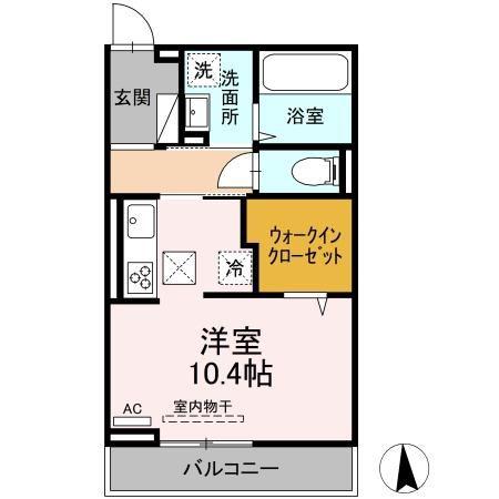ディアライズ小郡船倉町A棟(ワンルーム/1階)の間取り写真