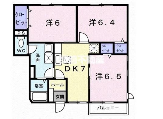 サファイアンエレガンスD(3DK/1階)の間取り写真
