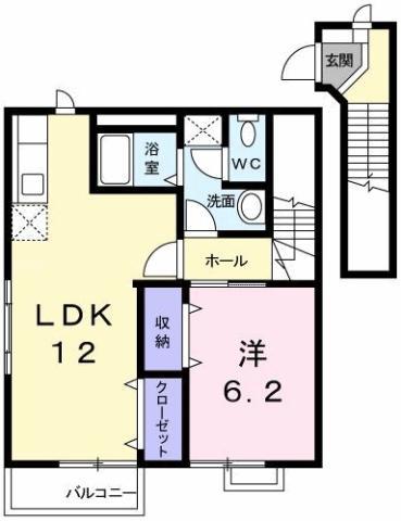 オーブリー鳴門 A(1LDK/2階)の間取り写真
