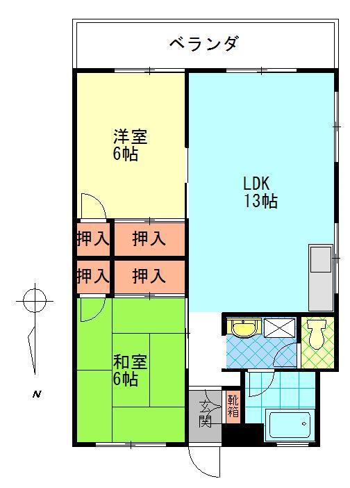 サザンブライト津守(2LDK/2階)の間取り写真