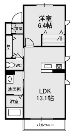 LUNA B棟(1LDK/2階)の間取り写真