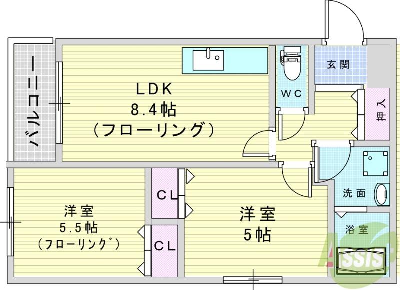 クレセル利倉東II(2LDK/1階)の間取り写真