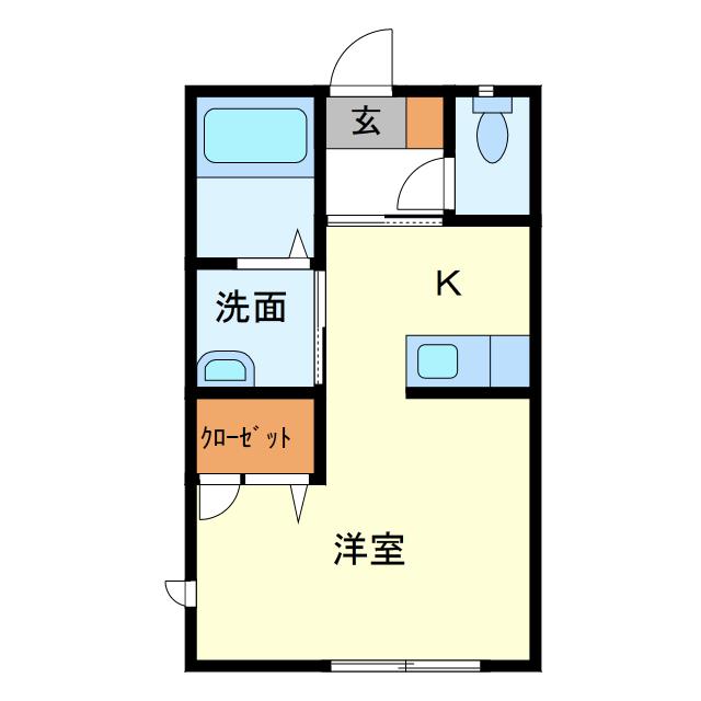 バリーハイツ田島D棟(ワンルーム/1階)の間取り写真
