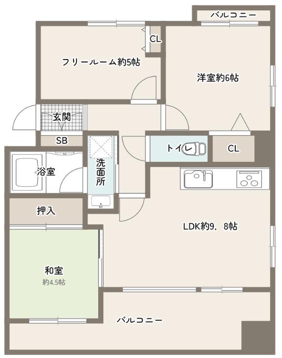 グルーヴ兵庫グランアリーナ(2SLDK/3階)の間取り写真