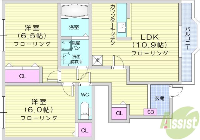 エスぺランス(2DK/1階)の間取り写真