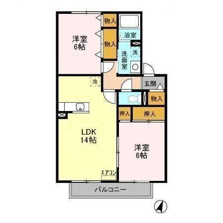 シャインメモリー館E(2LDK/1階)の間取り写真