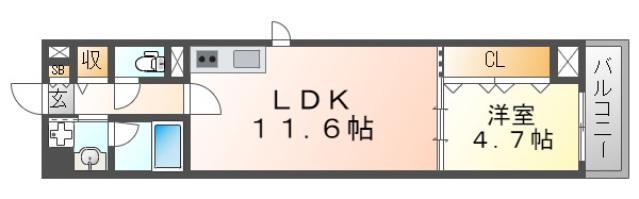 カルム西野(1LDK/1階)の間取り写真